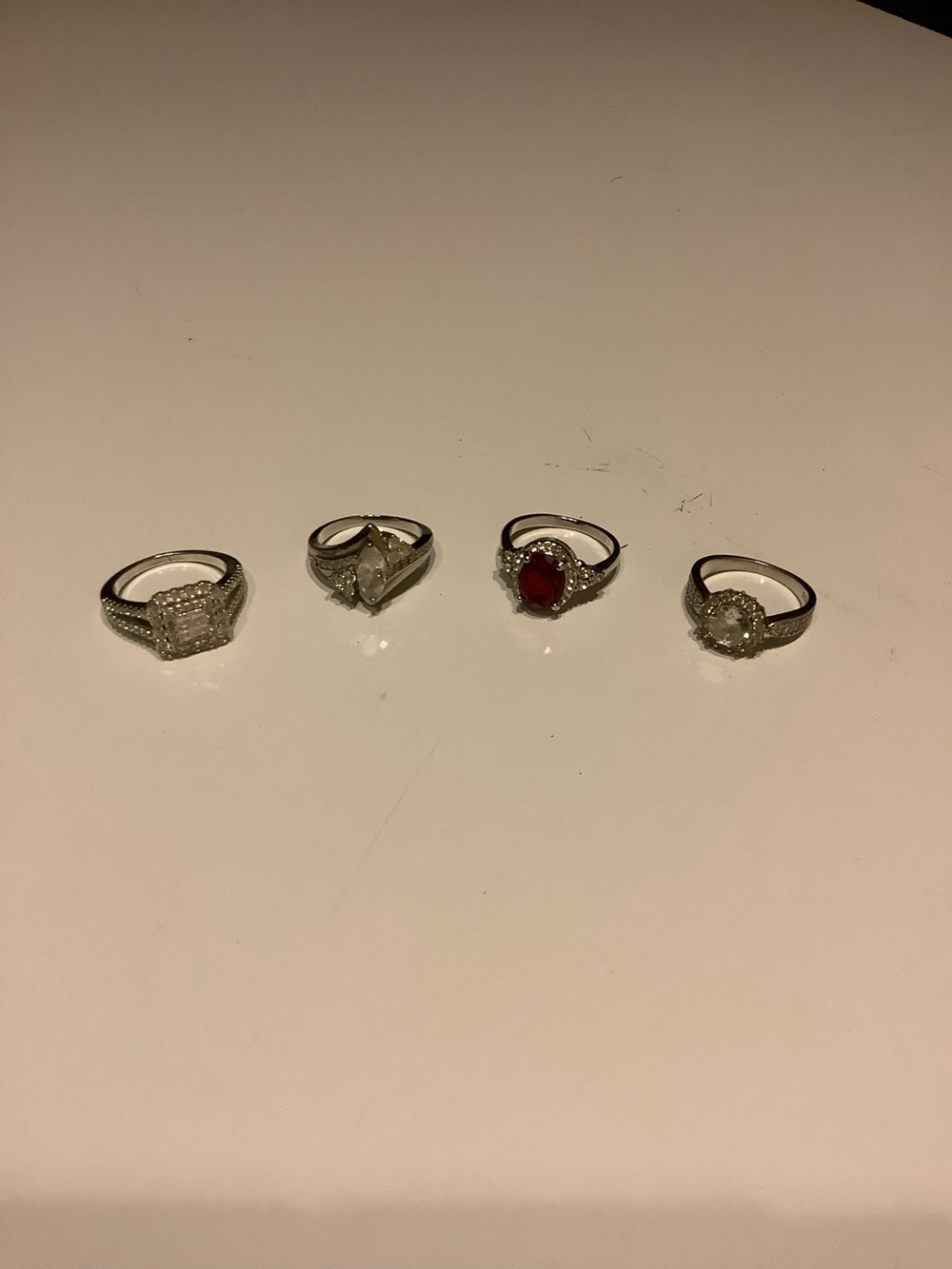 Bundle of Four Silver Tone Costume Jewelry Gemstone Rings Size 8